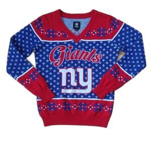 NFL Team Apparel New York Giants V Neck Long Sleeve Sweater Size Small